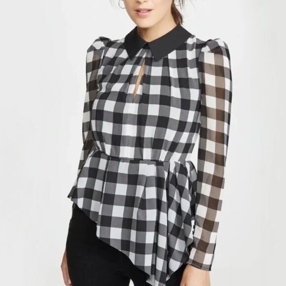 Self-Portrait Gingham Blouse in Black/White, size 10 (fits 8/10) - Picture 1 of 9